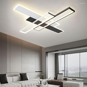 Lustres Style moderne LED lustre pour salon chambre cuisine étude plafonnier noir blanc conception simple télécommande lumière