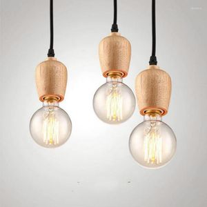 Candeliers Luces colgantes de madera moderna lámpara de cordón vintage accesorio de luz colgante alambre negro edison e27 suspensión de bulbo luminaria