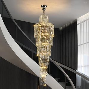 Lustres Multi Couches Escalier Lustre En Cristal Moderne Hanglamp AC110V 220V Luxe El Lobby Duplex Luminaires