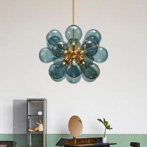 Candelabros Nordic Blue Chandelier Luxury Gold Design Lamp Parlor Led Loft Deco El Hall Dormitorio Comedor Bubble