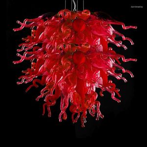 Lustres Rouge Style Soufflé Murano Verre LED Lustre Pour Villa Foyer Décor De Mariage Décoration