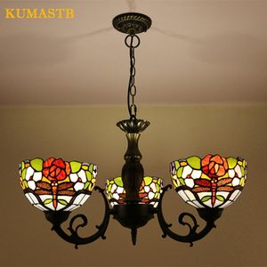 Lustres Vitrail Libellule Fleurs Ombre Lustre Européen Vintage Suspension Lumière Bar Restaurant Allée Étude Chambre Lampe