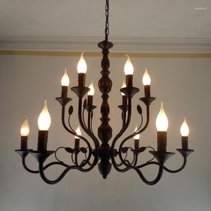 Lustres Vintage en métal noir en fer forgé éclairage à la maison pour salon industriel rustique candélabre lampe chambre