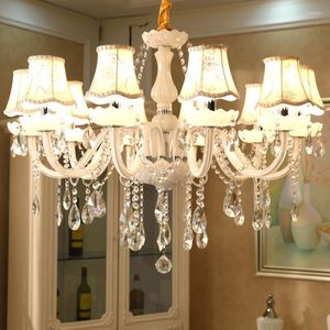 Lustres blanc lustre en cristal plafond moderne pour salon éclairage salle à manger Foyer tissu ombre nordique luxueux