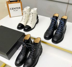 Chanells Leather Best-calidad Boots Oxford Oxford Botas de invierno Tobillo Medio negro Moda de moda Flat Booties 6632
