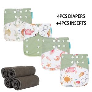 Changing Pads Covers HappyFlute Baby Ecological Cloth Diapers Adjustable Washable Reusable Cloth Nappy For Baby Girls and Boys 4pcsDiaper4pcs Insert 231007