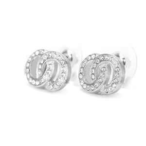 Channel Earrings, Mini 1.15CM Stud Earring, With Logo, Official Size, 18K Gold Plated Silvery Diamond Earings for Womens