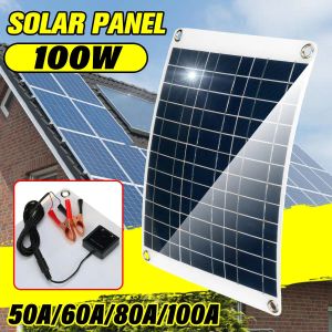 Kit de panel solar semiflexible de 100W 100W con células solares de controlador solar 50a/60a/80a/100A para cargador de batería de 12V/5V de automóvil