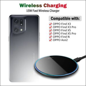 Chargers 15W Charger sans fil rapide pour OPPO Find X3 X5 X6 Pro Oppo ACE2 Trouver un coussin de charge sans fil N Qi avec câble USB