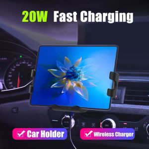 Chargers 20W Stand de chargeur de voiture sans fil Fast Qi pour Samsung Galaxy Z Fold 5 4 Flip iPhone 13 Pro Max Écran pliable Air Out Mount