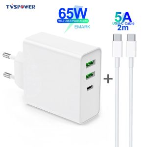 Cargadores 65W Typec Adaptador de potencia USBC, 1 Port PD60W QC3.0 Cargador para las computadoras portátiles USBC MacBook Pro/Air iPad Pro para Samsung iPhone 13 14 11 11