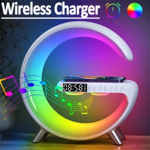 Chargers Big G Multifonction Wireless Charger Stand Pad haut-parleur RVB Night Light Station de charge rapide pour iPhone 15 14 13 Samsung Xiaomi