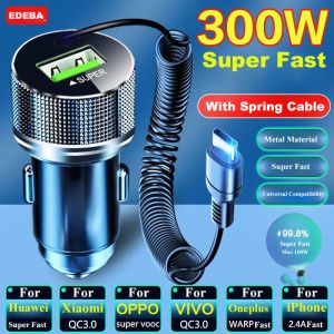 Chargers Edeba Metal USB Car Charger avec câble de type C 12V Super Fast Charging Vehicle Adapter 2 in 1 pour iPhone Samsung Huawei Vivo Oppo