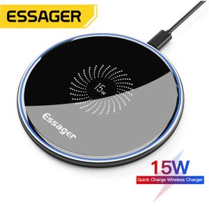 Chargers Essager 15W Qi Cargador inalámbrico Fast Wireless Charging Pad de inducción rápida Cargador inelágico para iPhone 14 Pro Max Xiaomi Mi 9 Pro