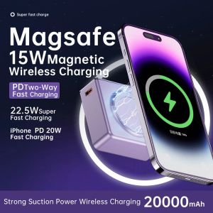 Chargers New Magnetic Wireless Power Bank 20000mAh Touch Control Powerbank Type C Charger rapide pour Magsafe iPhone 14 13 12 Série ordinateur