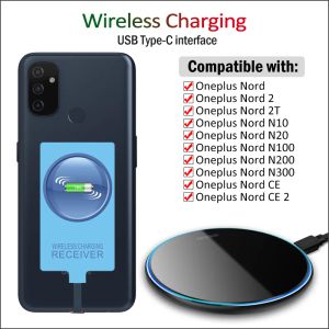 Chargers Qi Récepteur de charge sans fil pour OnePlus Nord 3 2 2T CE 2 3 Lite N10 N20 N30 N100 N200 N300 Chargeur sans fil + adaptateur USB TYPEC