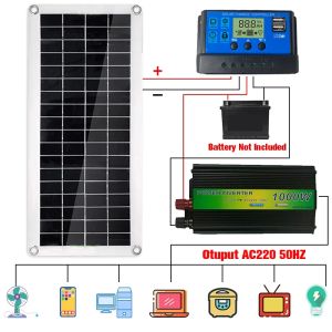 Chargeurs Système d'alimentation du panneau solaire Chargeur de batterie de panneau solaire USB 1000W Ongle d'onduleur Kit de contrôleur complet 220V Home Portable Power Station