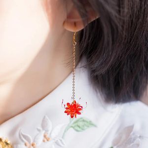 Charme Style Antique vêtements chinois boucles d'oreilles fleur équinoxe boucles d'oreilles Lycorisradiata Zircon Long pendentif oreille Stud Clip-on Ear Stud 231208