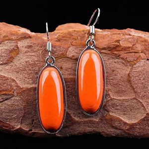 Charme Boucles d'oreilles en pierre orange bohème pour femmes 2023 Vintage ethnique à long crochet chinois bijoux de mode en gros L5C219 Y240423