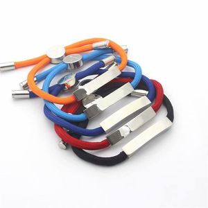 Bracelet à breloques Style de mode hommes femmes acier titane couleur nylon corde espace bracelet gravé V initiales émail charme avec velv311k