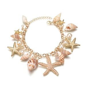 Bracelet de charme Obega Summer Conch et étoiles de mer Bracelet de charme pour femme Chic Imitation blanc perle or couleur ajusté Chain de plage Bijoux