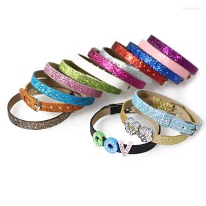 Bracelets à charme 10pcs / lot 8 mm paillettes pu cuir en cuir bracelet bracelet ajustement pour les glissades de charmes lettres accessoires bijoux cadeau