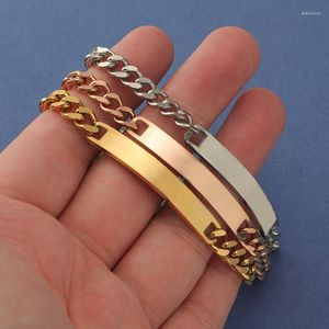 Bracelets porte-bonheur 10 pièces/lot acier inoxydable plaque d'identité vierge Bracelet chaîne cubaine métal pour graver bijoux classiques