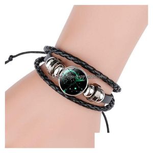 Bracelets De Charme 12 Signe Du Zodiaque Boutons Pression Bracelets En Cuir 18Mm Gingembre Horoscope Charme Bracelet Réglable Pour Femmes Hommes Mode Non Dh68L