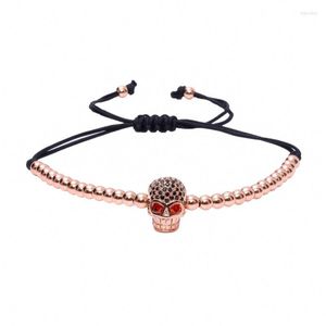 Bracelets porte-bonheur 1PC Anil Arjandas pavé CZ perles crâne connecteur4mm cuivre tresse macramé Bracelet hommes bijoux