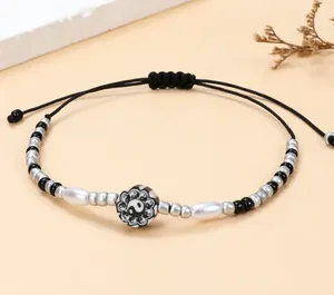 Bracelets de charme 1PC Vintage BlackWhite Bagua Tai Chi Bracelet Strass Perles de rocaille Amitié Tressé Réglable