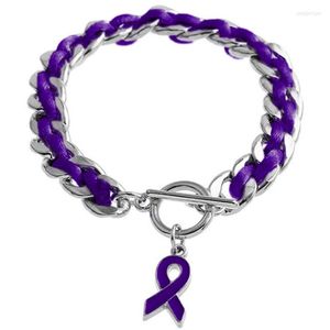 Bracelets porte-bonheur 1 pièces sensibilisation Cancer ruban violet Bracelet tressé anniversaire chaîne décoration PRB004
