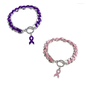 Bracelets de charme 1pcs octobre Cancer du sein Conscience de cancer du sein Bracelet ruban violet rose décoration de chaîne d'anniversaire tressée PRB005