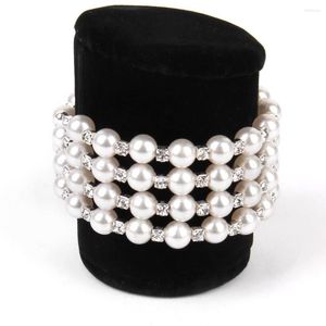 Bracelets à breloques 2 manchettes Perle Bracelet de mariée Élastique Strass Cristal