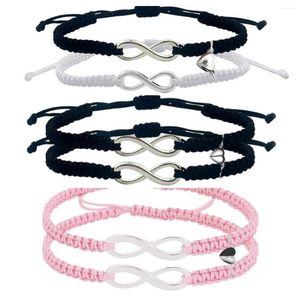 Bracelets de charme 2 pcs noir blanc corde à la main amour coeur couple magnétique pour femmes hommes infini 8 numéro pendentif chaîne fête voyage cadeau