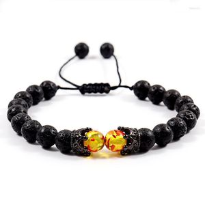 Pulseras de encanto 2022 Pulsera de doble corona clásica Hombres Tejido hecho a mano ajustable 8 mm Piedra de lava ámbar para regalo de joyería Fawn22