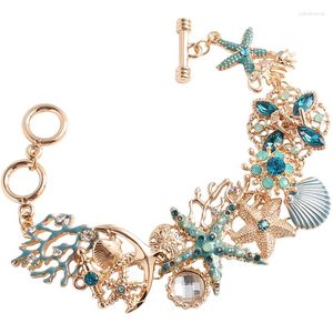 Pulseras de encanto 2023 Ocean Blue Starfish Coral Shell Bead P Pulsera Brazalete para mujeres Moda Fiesta Lady Joyería Regalos