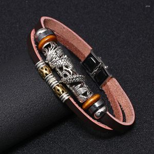 Bracelets porte-bonheur 2023 vente en gros Vintage chinois argent plaqué Dragon Bracelet hommes multicouche cuir pour femmes goutte NM-05