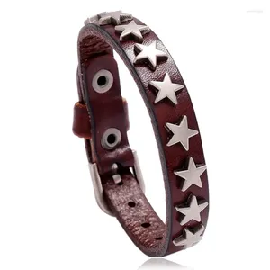 Bracelets de charme 2024 Bracelet en cuir Punk Vintage Star Bracelet réglable Hip Hop large manchette épaisse bijoux bracelet gothique