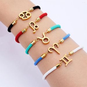 Bracelets de charme 2024 Signe du zodiaque Bracelet en acier inoxydable Corde réglable à la main pour femmes DIY Ami Bijoux