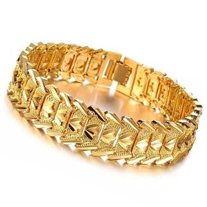 Bracelets de charme 21cm Rétro Mode Européenne Coin Plaqué Or Bijoux Cuivre Placage 24K Or Mens Large Version Bracelet Montre Chaîne En Gros 230328