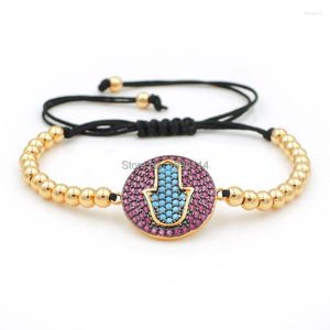 Bracelets porte-bonheur 22 17 2mm Micro pavé mixte CZ Hamsa main connecteur rond 4mm perles tressées macramé Bracelet bijoux