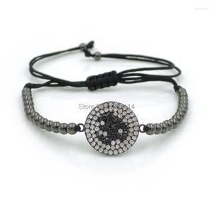 Pulseras con dijes 22 18 2 mm Micro Pave CZ Yoga OM Conector redondo Cuentas de 4 mm Pulsera trenzada de macramé Joyería