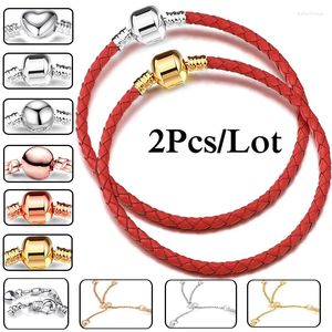 Pulseras con dijes 2 unids/lote moda cadena de cuero rojo ajuste DIY cuentas pulsera brazaletes Pulsera Bijoux para mujeres hombres niñas al por mayor