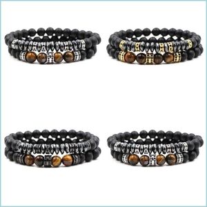 Bracelets porte-bonheur 2pcs / set Brand New Fashion Pave Cz Men Bracelet 8Mm Matte Beads With Hematite Bead Diy Charm For Jewelry 104 R2 Drop Dhb1H