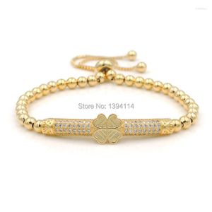 Charm Bracelets 40x5mm Micro Pave Clear CZ Clover Arc Tube Bead Bracelet Chapado en oro o plata