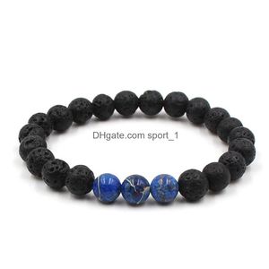 Bracelets à breloques 4 couleurs Bracelet turquoise en pierre de lave noire naturelle Vaolcano Aromathérapie Diffuseur d'huiles essentielles Drop Delivery Jewelr Dhl3P