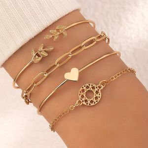 Bracelets de charme 4 pièces/ensemble ouverture feuille noeud manchette ensemble pour femmes bracelet en alliage d'or Boho bijoux accessoires 21546CharmCharm Inte22