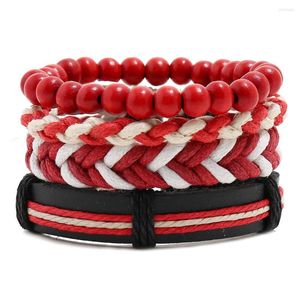Pulseras de encanto 4 unids / set pulsera roja conjunto de brazaletes para mujer cuentas de madera cuerda negra pulsera ajustable joyería regalo al por mayor
