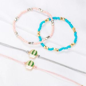 Bracelets de charme 4pcs / set Femmes Boho Bracelet Mini Beads Cartoon Cartoon Metal Cactus Corde Chain de mode Bijoux de mode