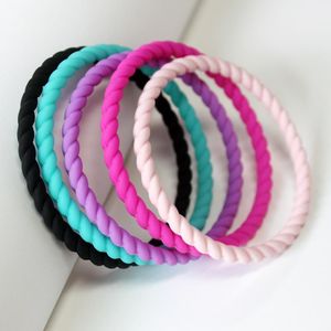 Bracelets porte-bonheur 5 couleurs noir rose violet bleu tresse torsion Silicone Bracelet unisexe bracelets bandes caoutchouc femme homme Bracelet 19cm